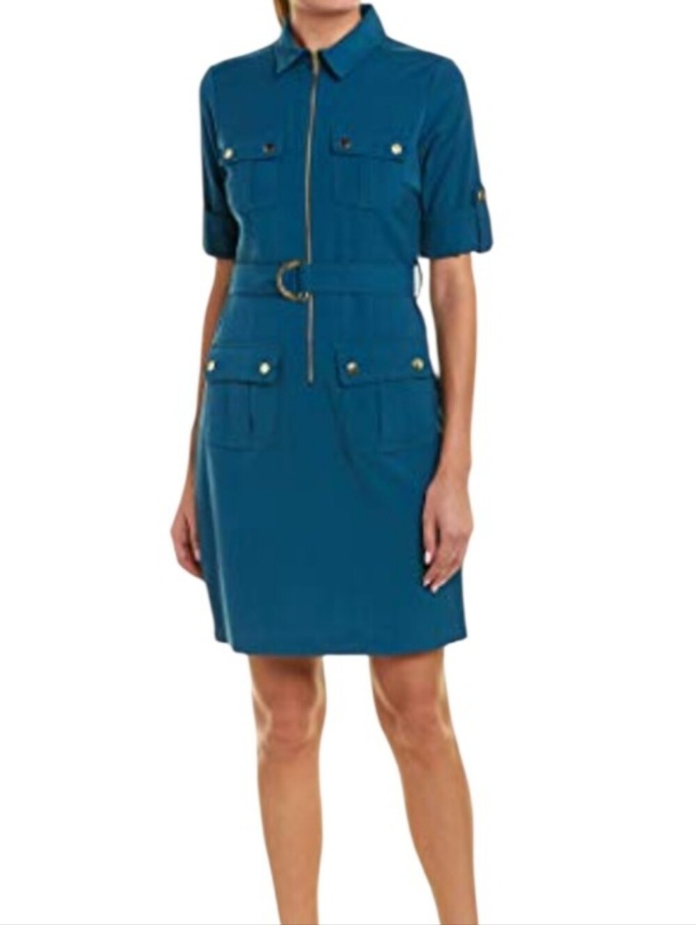 Sharagano Teal Belted Waist Shirt Dress